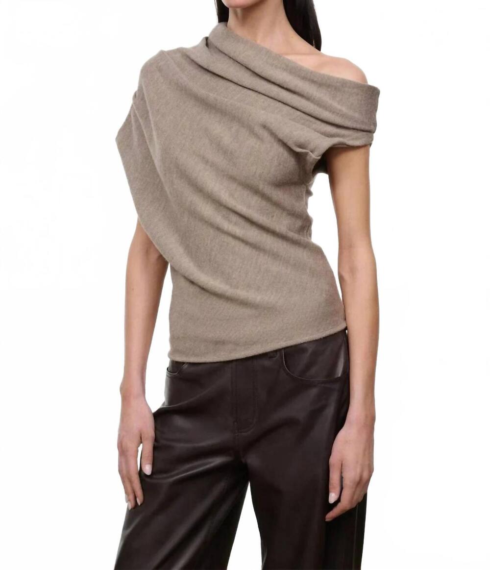 NEW STAUD mabel asymmetrical draped knit sweater in sesame